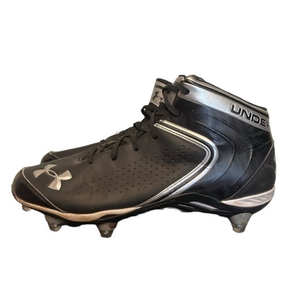 UNDER ARMOUR Mens Black Silver Football Cleats Mid Rise, Foam, Size 12